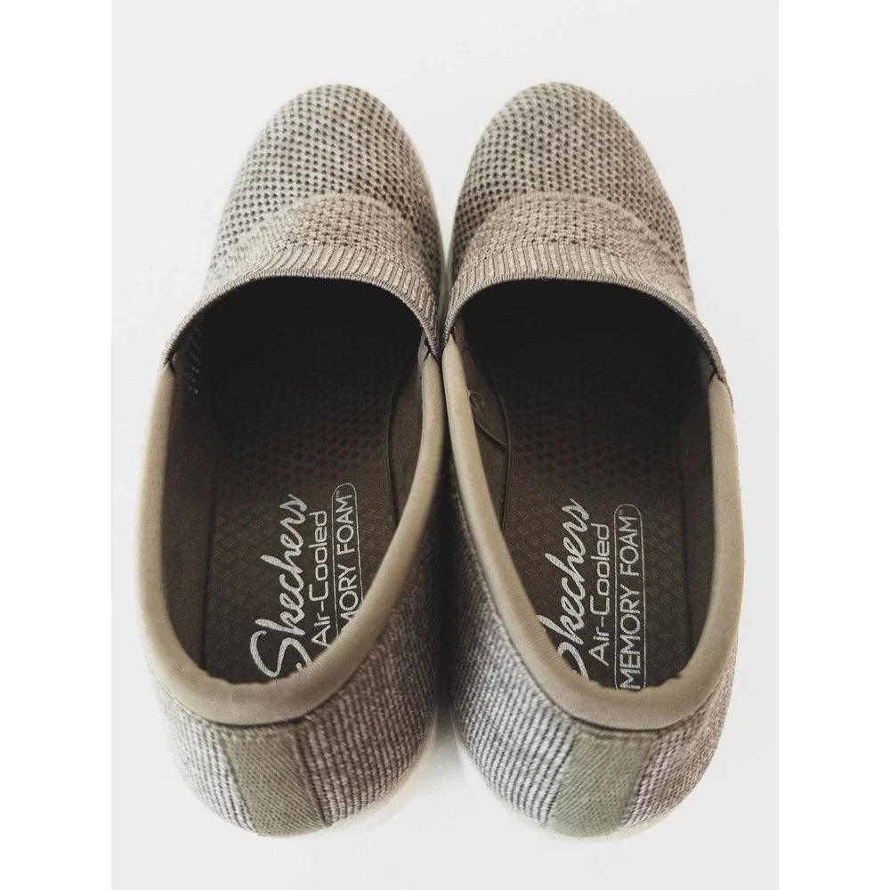 Skechers Slip‎ On Wedge Sneaker Womens 10 Taupe Knit Air-Cooled Memory Foam